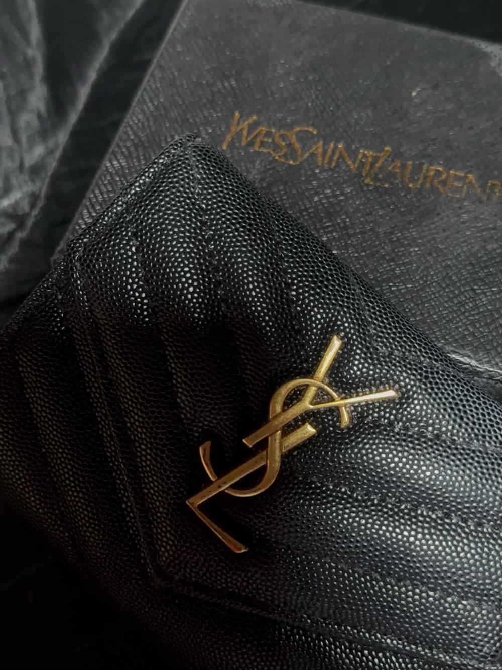 Yves Saint Laurent Black Chevron Quilted Wallet with Gold YSL Emblem - Picture 6 of 6